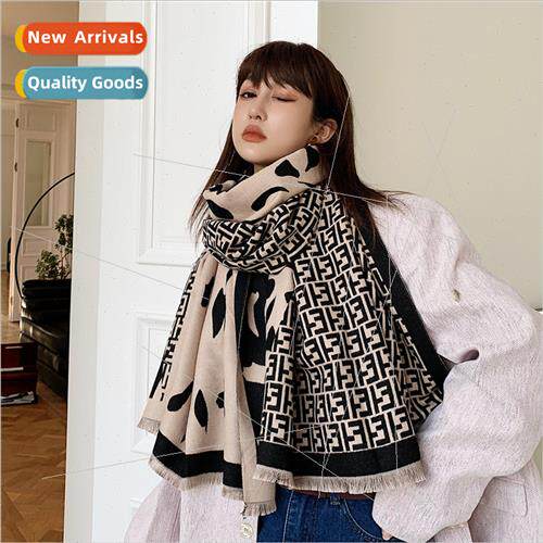 Autumn winter new leopard F letters scarf female thickened w