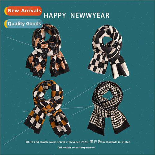 Black whe chess grid fashion scarf female winter thickened w