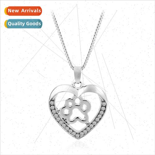 New creative personalized love dog paw hollow diamond neckla