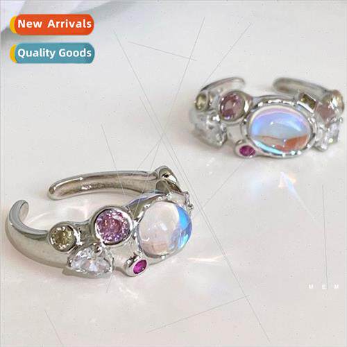 New Opal Moonstone Colored Zircon Pink Diamond Ring Lava che