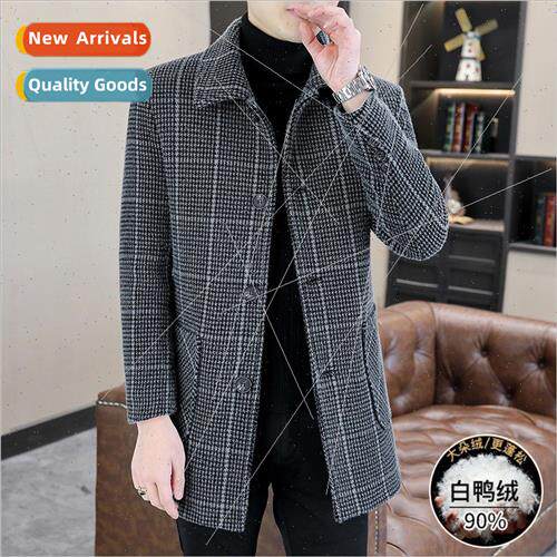 Men tweed down windbreaker winter new Slim down tweed jacket