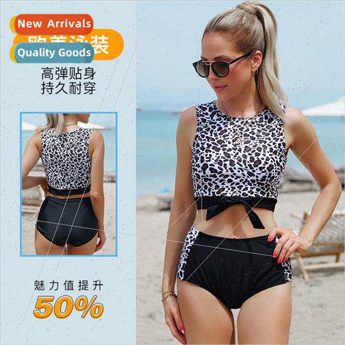 Europe new student spl swimsu female leopard print tie knot
