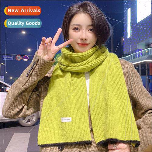 Green knted scarf new students thickened winter solid color