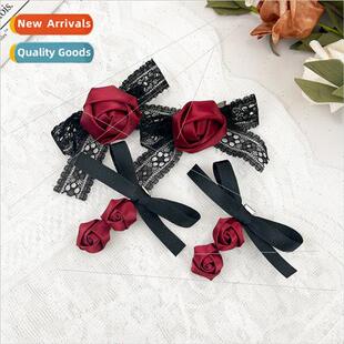 girl sen bow senior temperament sweet clips hair rose Red