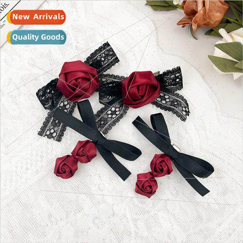 Red rose bow hair clips sweet girl wh temperament senior sen