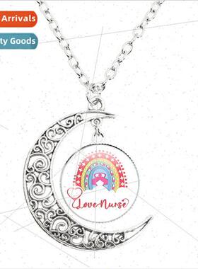 New Nurse Doctor Ribbon Quote Dome Glass Round Pendant Moon