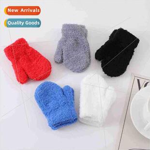 New solid colour padded children gloves outdoor warm windpro