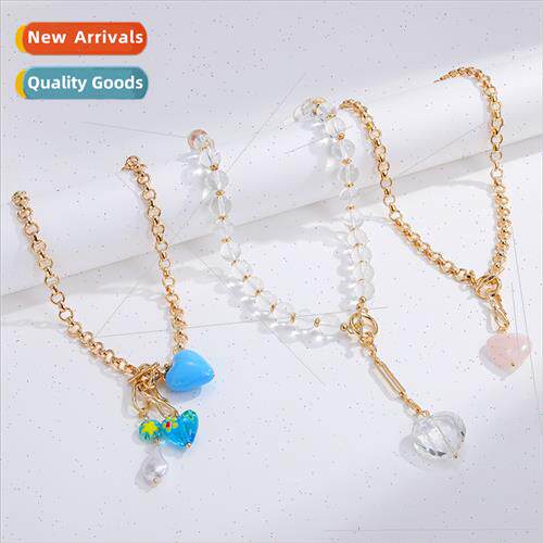Europe Heart Y-shaped Necklace Gold-plated Semi-precious Sto