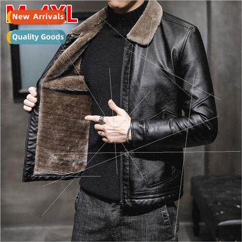 men PU leather jacket father installed in young middle-aged