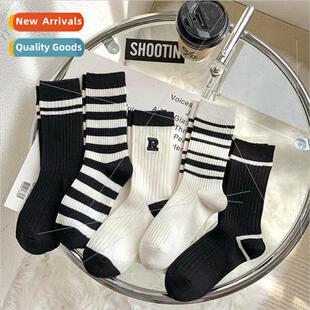 letter embroidery simple Sports whe children black str socks