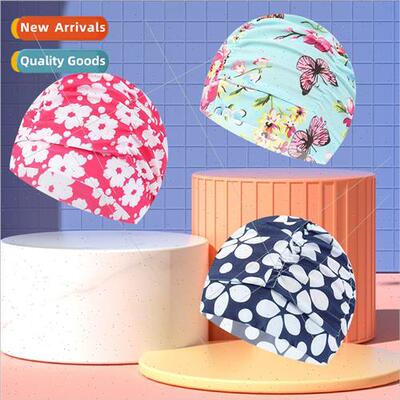 Cloth Swimming Cap Adult Female XL Non-Strangling Fashion Pl