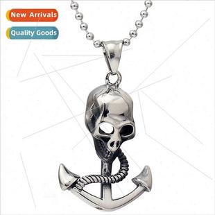 Nautical Necklace Anchor Skull Gloss Men Pirate Bully