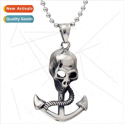 Bully Pirate Skull Anchor Necklace Nautical Pirate Men Gloss