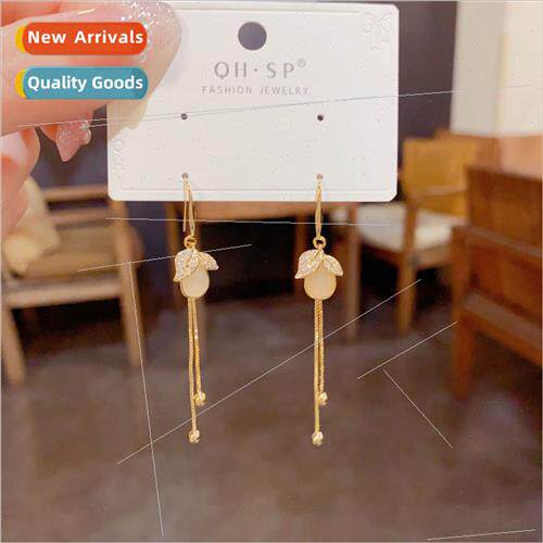 leaves cat eye stone long tassel ear hooks female 2023 new t