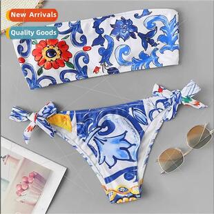 2024 Bandeau Swimsu Style Europe Ethnic Printed New Bikini