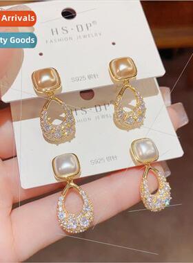 s925 silver pin elegant geometric pearl earrings niche gentl