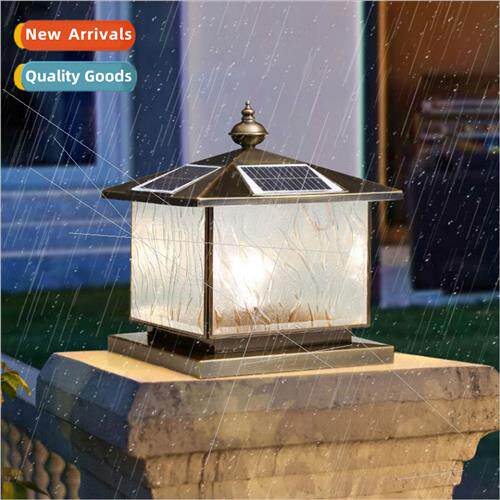 New Chinese pillar head light full copper solar home outdoor