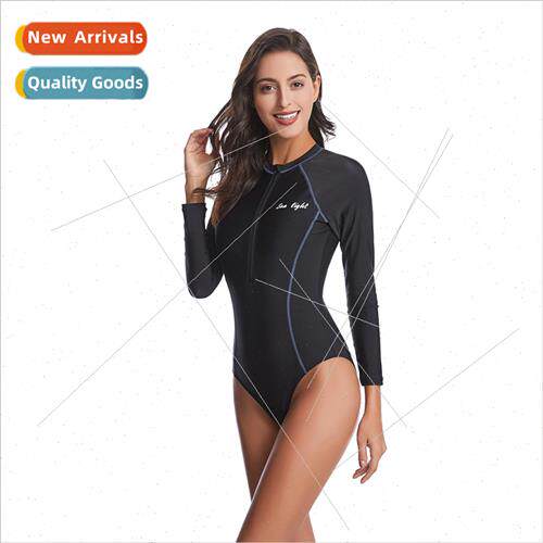 2021 New One-piece Swimsu Women Europe Long Sleeve Sunscreen