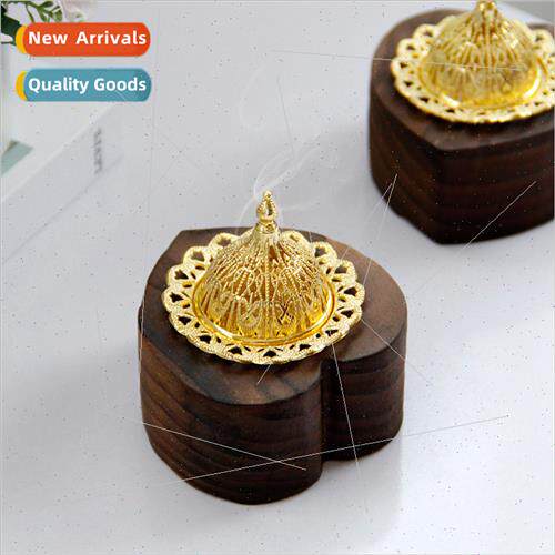 Vintage mple Love Heart Gold Metal Black Wooden Incense Burn