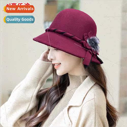Basin hat female single-sided tweed temperament female fall