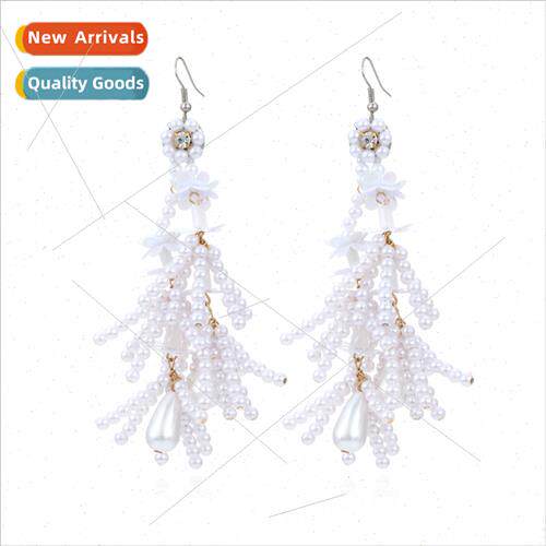 Fashion layered long imation pearl beaded earrings personali