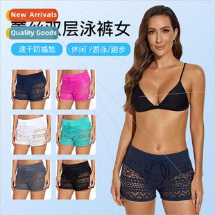 women jacquard boxer swim sho color trunks solid Europe lace