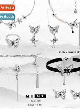 Word painting butterfly long earrings female retro 925 silve