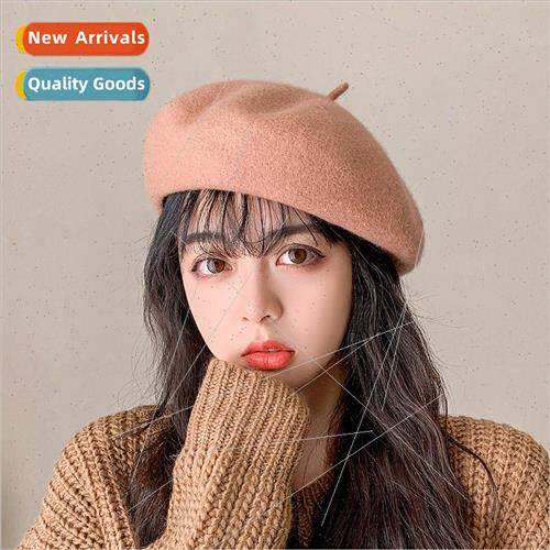 High- beret female wool tweed Belle autumn winter Korea  Jap