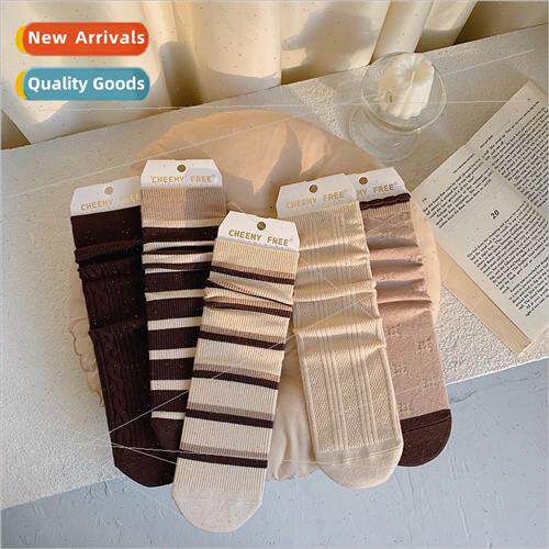 Warm cashmere socks women coffee striped fall winter thicken