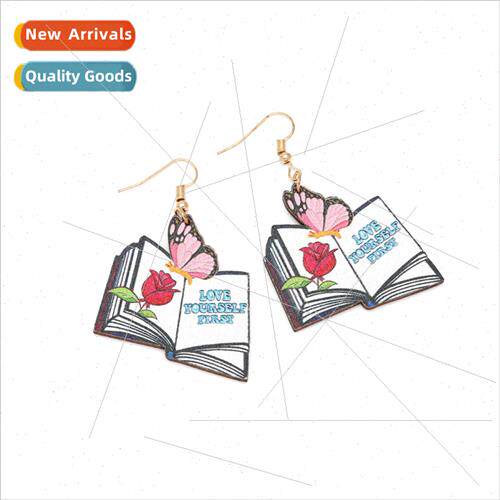 fashion lerary painted roses butterfly book ear hooks retro
