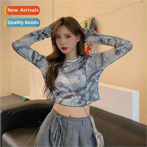 2023 Summer New Short Tie-Dye Bottom Shirt Women Inner Round