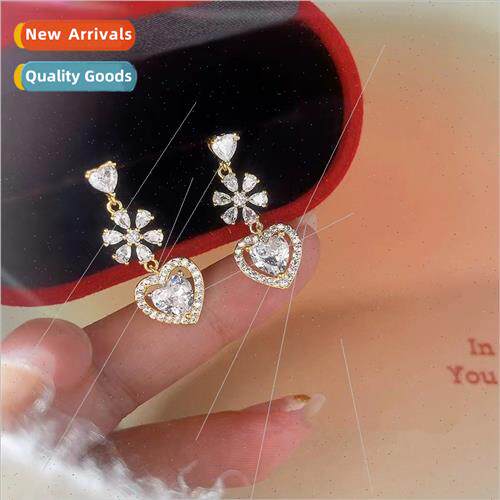 French gentle love earrings female super flash zirconia earr