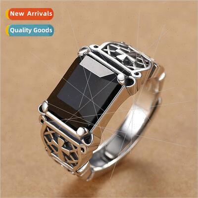 Men Cross Ring Bully  Hip Hop ngles Ring Black Stone Open Fi