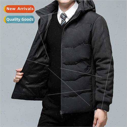 Hooded down jacket fall winter men fashion business casual v