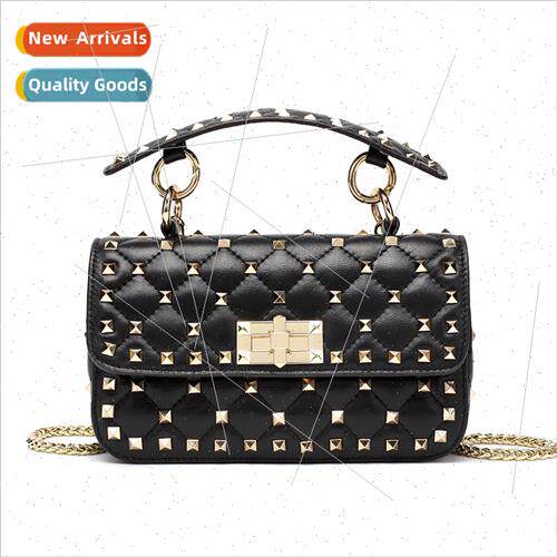 Sheepskin women bag 2023 new rivets small square bag soft le