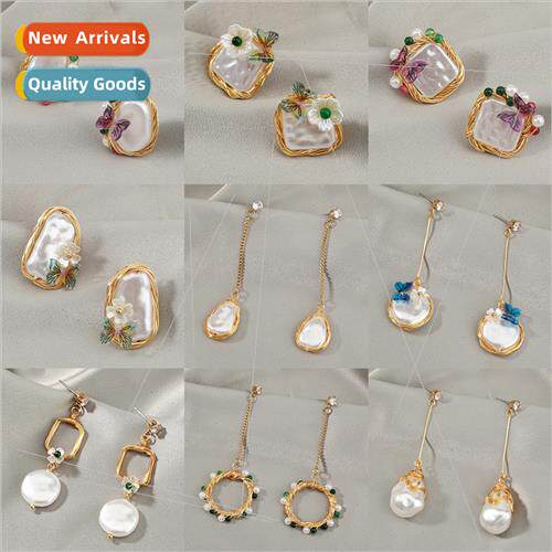 Europe hand-wound wire imation pearl earrings popular long t