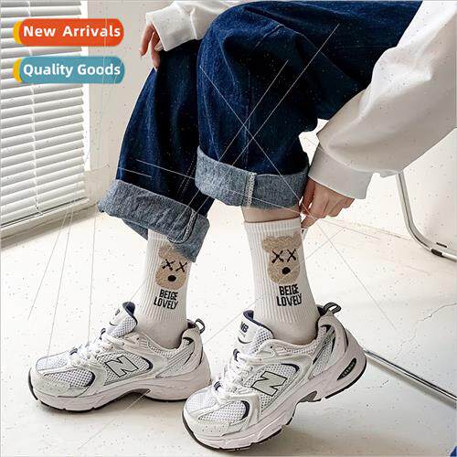 Socks female bear autumn winter cotton mid-calf socks ins ti