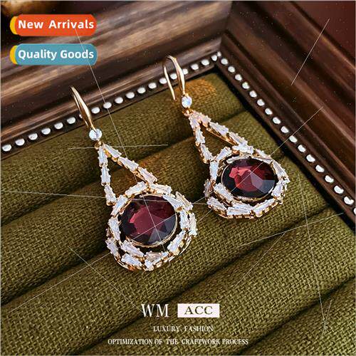 French Zirconia Hollowed Out Round Crystal Ear Hooks Vintage
