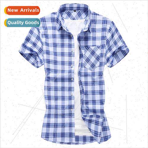 2022 Large ze Plaid Shirt Short Sleeve Large ze Loose Shirt