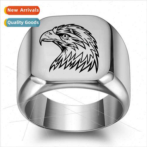 eagle head tanium steel light body ring men retro punk squar