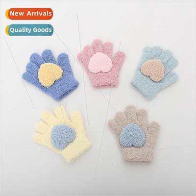 Solid color love children gloves winter warm cold full finge