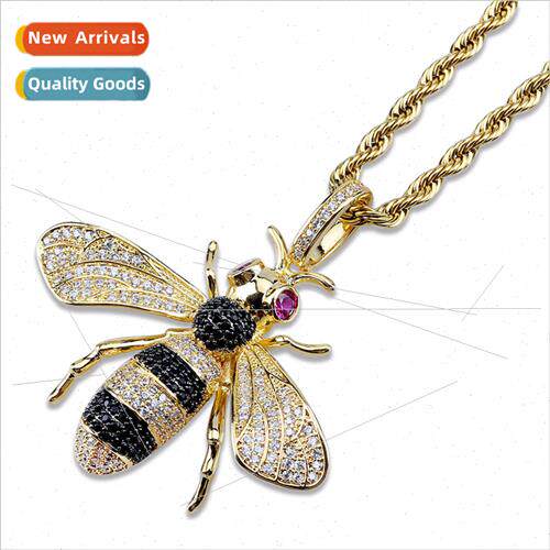 Europe bee model pendant colorful zirconia hiphop necklace a