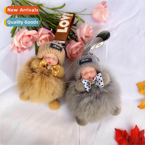 Real hair rabb fur ball pendant bag charm sleep doll plush j