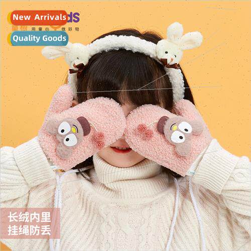 Autumn and winter childrens gloves windproof padded warm fas