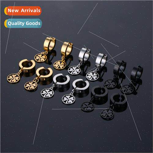 Tanium steel tide men ear buckle round love grass earrings E