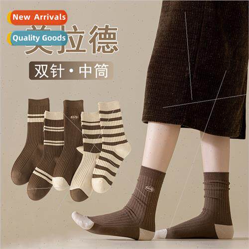 Mid-calf socks women fall winter new Meilad embroidery strip