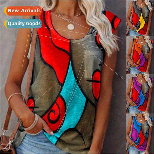 2021 Spring Summer New Women Casual Sleeveless Colorblocking