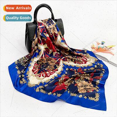 Chinese simulation silk scarf women printed large shawl 90CM