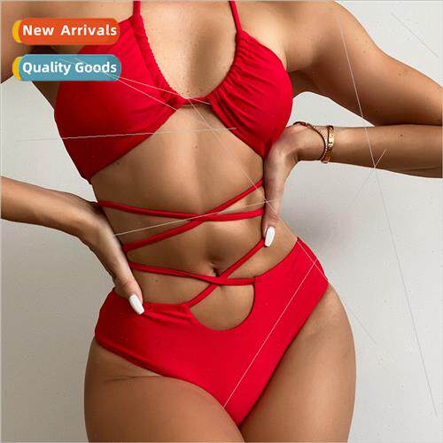 Womens Solid Color Strappy Cross Spl Swimsu Sexy Bikini i LZ