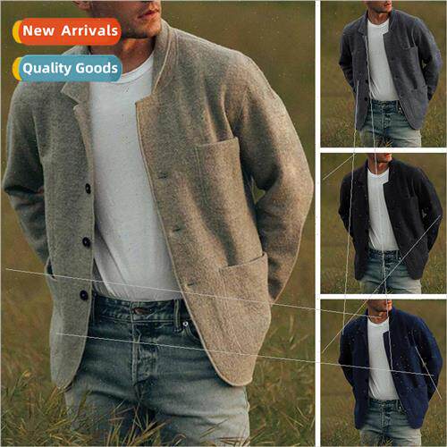 2023 Men Youth Solid Color  Fashion Jacket Coat Casual Coat